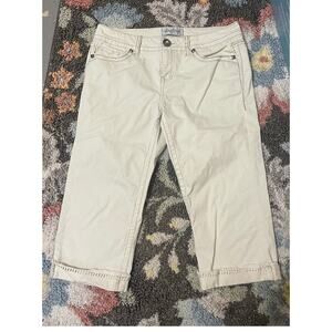 DAYTRIP‎ Womens VIRGO Cream Capris Mid-Rise Metallic Stitching Size 29 Y2K